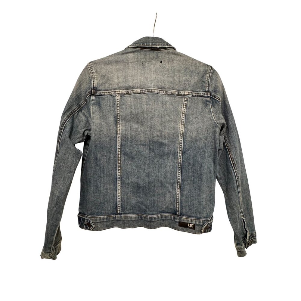 NWT Kut From The Kloth Womens Distressed Blue Denim Jacket S Classic Button Fron - Picture 2 of 12